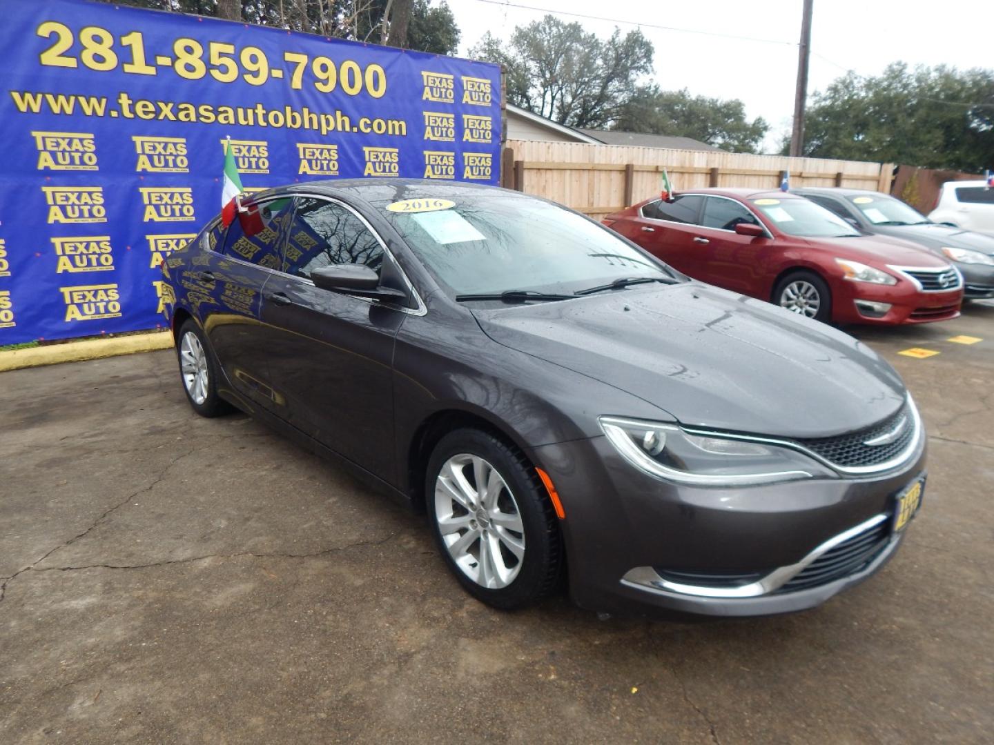 2016 GRAY Chrysler 200 Limited (1C3CCCAB5GN) with an 2.4L L4 DOHC 16V engine, 9A transmission, located at 16710 Clay Rd., Houston, TX, 77084, (281) 859-7900, 0.000000, 0.000000 - Low Donw. Low Payments. - Photo#2