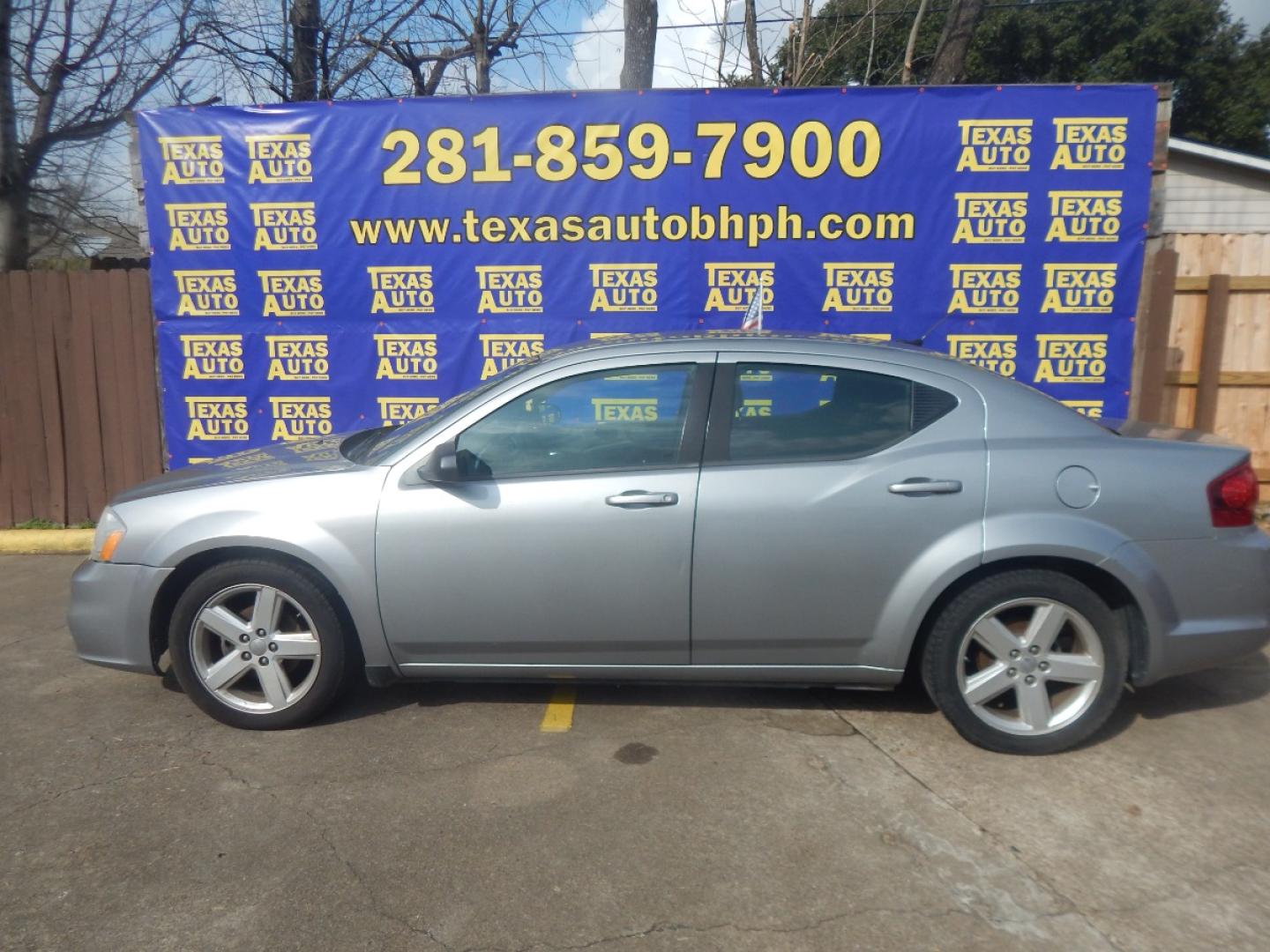 2013 SILVER Dodge Avenger Base (1C3CDZAB8DN) with an 2.4L L4 DOHC 16V engine, 4-Speed Automatic transmission, located at 16710 Clay Rd., Houston, TX, 77084, (281) 859-7900, 0.000000, 0.000000 - Low Donw. Low Payments. - Photo#0