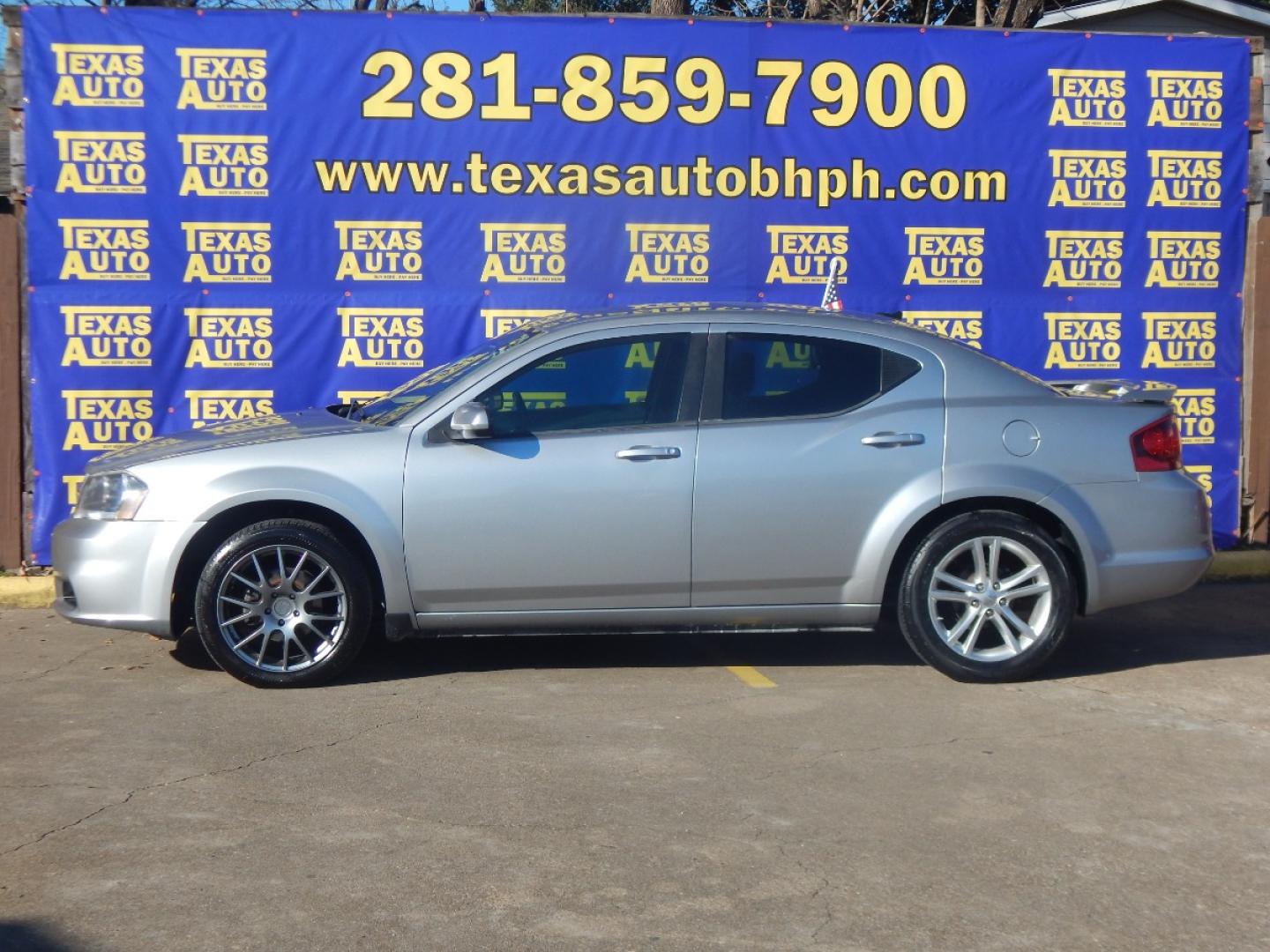 2013 SILVER Dodge Avenger SXT (1C3CDZCB1DN) with an 2.4L L4 DOHC 16V engine, 6-Speed Automatic transmission, located at 16710 Clay Rd., Houston, TX, 77084, (281) 859-7900, 0.000000, 0.000000 - Low Donw. Low Payments. - Photo#0