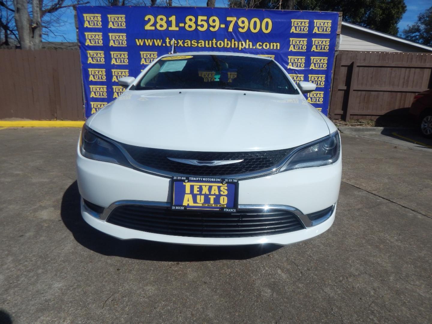 2016 WHITE Chrysler 200 Limited (1C3CCCAB7GN) with an 2.4L L4 DOHC 16V engine, 9A transmission, located at 16710 Clay Rd., Houston, TX, 77084, (281) 859-7900, 0.000000, 0.000000 - Low Down. Low Payments. - Photo#1