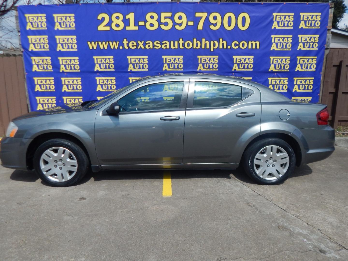 2013 GRAY Dodge Avenger Base (1C3CDZABXDN) with an 2.4L L4 DOHC 16V engine, 4-Speed Automatic transmission, located at 16710 Clay Rd., Houston, TX, 77084, (281) 859-7900, 0.000000, 0.000000 - Low Down. Low Payments. - Photo#0