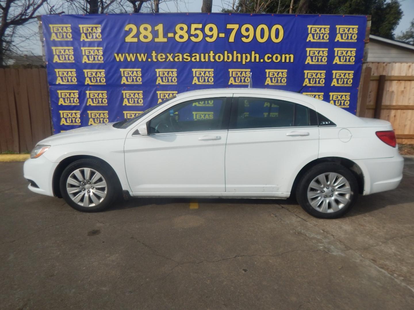 2014 WHITE CHRYSLER 200 LX (1C3CCBAGXEN) with an 3.6L V6 DOHC 24V FFV engine, 6-SPEED AUTOMATIC transmission, located at 16710 Clay Rd., Houston, TX, 77084, (281) 859-7900, 0.000000, 0.000000 - Low Donw. Low Payments. - Photo#0