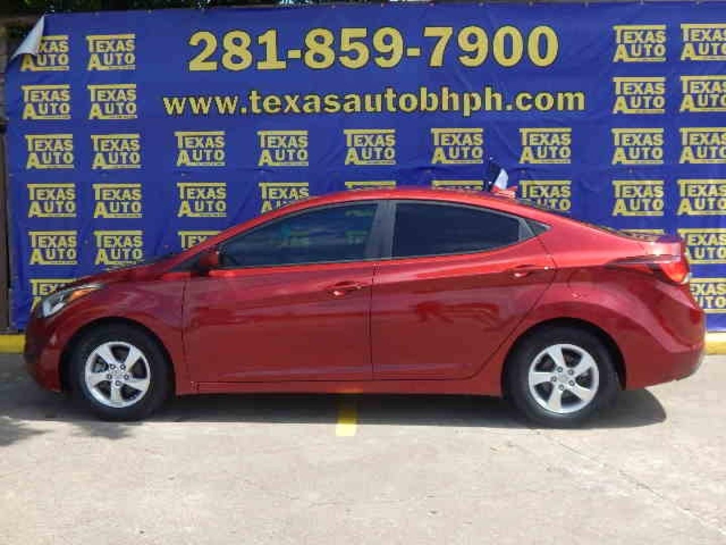 2014 RED Hyundai Elantra Limited (5NPDH4AE0EH) with an 1.8L L4 DOHC 16V engine, 6-Speed Automatic transmission, located at 16710 Clay Rd., Houston, TX, 77084, (281) 859-7900, 0.000000, 0.000000 - Low Down. Low Payments. - Photo#0