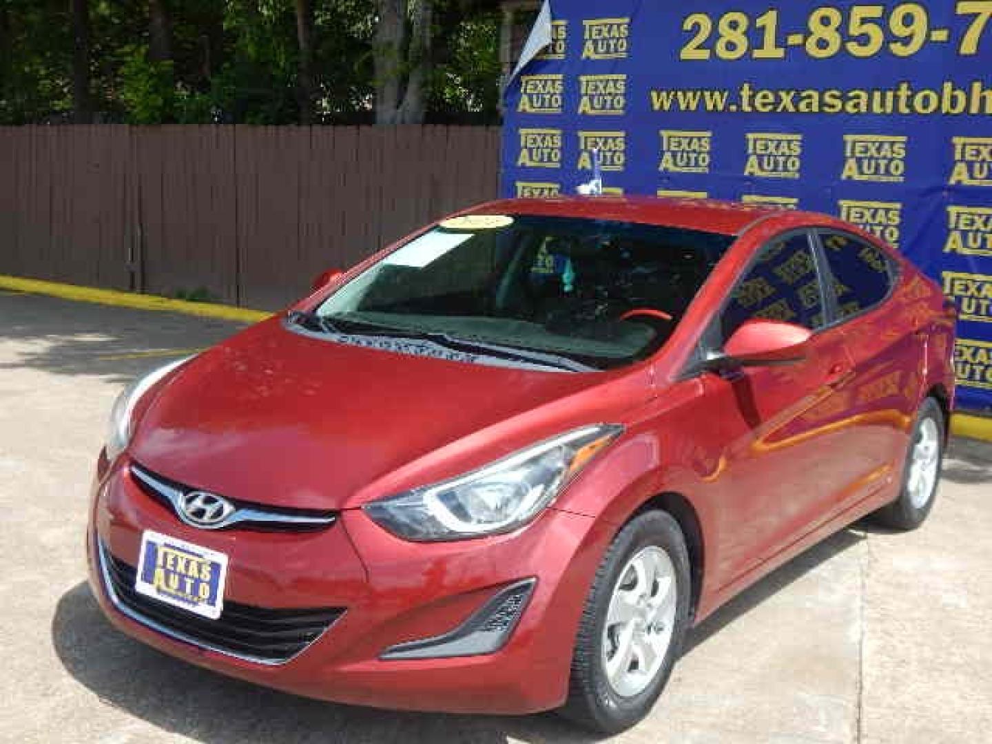 2014 RED Hyundai Elantra Limited (5NPDH4AE0EH) with an 1.8L L4 DOHC 16V engine, 6-Speed Automatic transmission, located at 16710 Clay Rd., Houston, TX, 77084, (281) 859-7900, 0.000000, 0.000000 - Low Down. Low Payments. - Photo#2