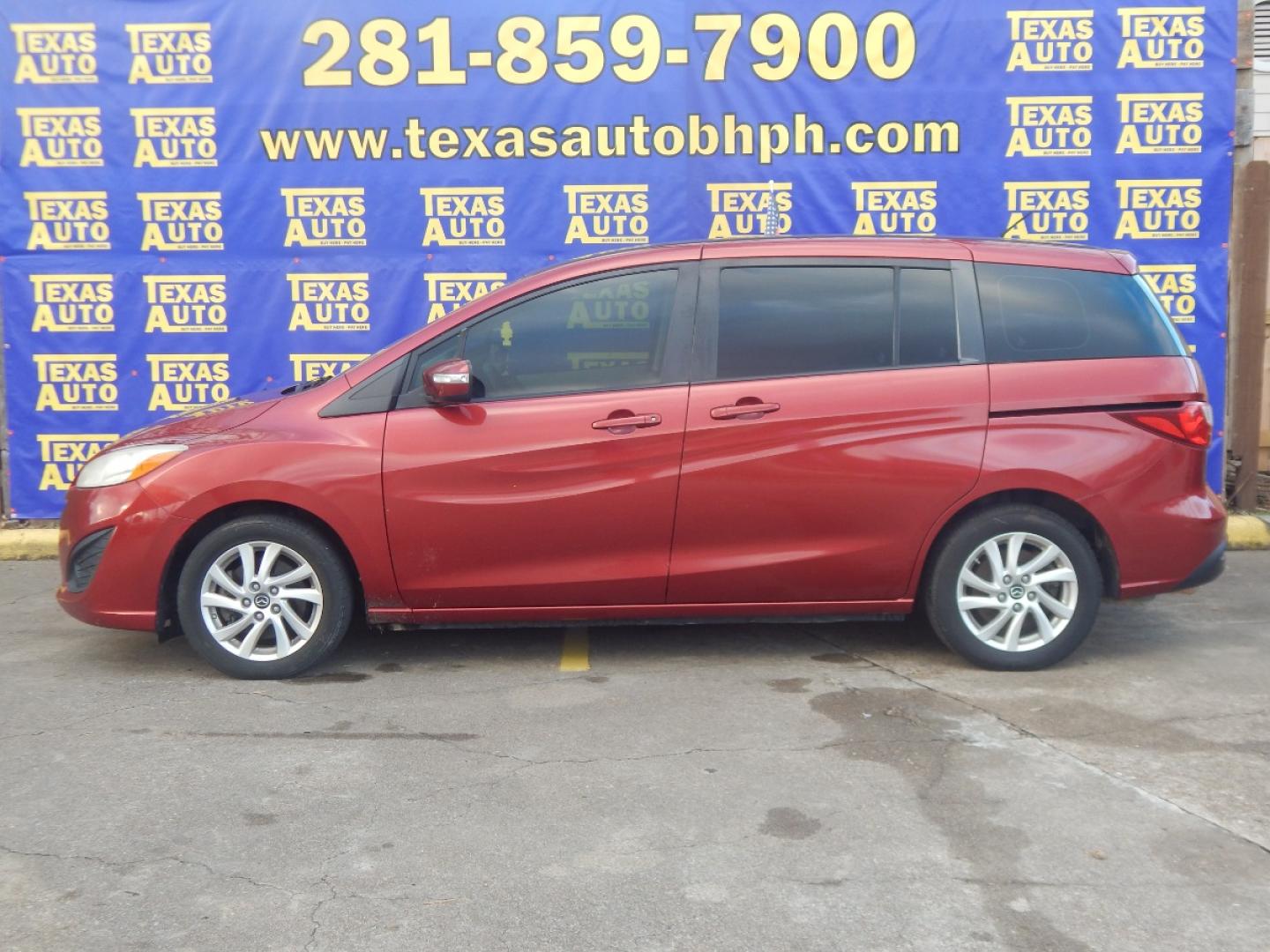 2014 RED MAZDA MAZDA5 Sport AT (JM1CW2BL6E0) with an 2.5L L4 DOHC 16V engine, 5-SPEED AUTOMATIC transmission, located at 16710 Clay Rd., Houston, TX, 77084, (281) 859-7900, 0.000000, 0.000000 - Low Donw. Low Payments. - Photo#0