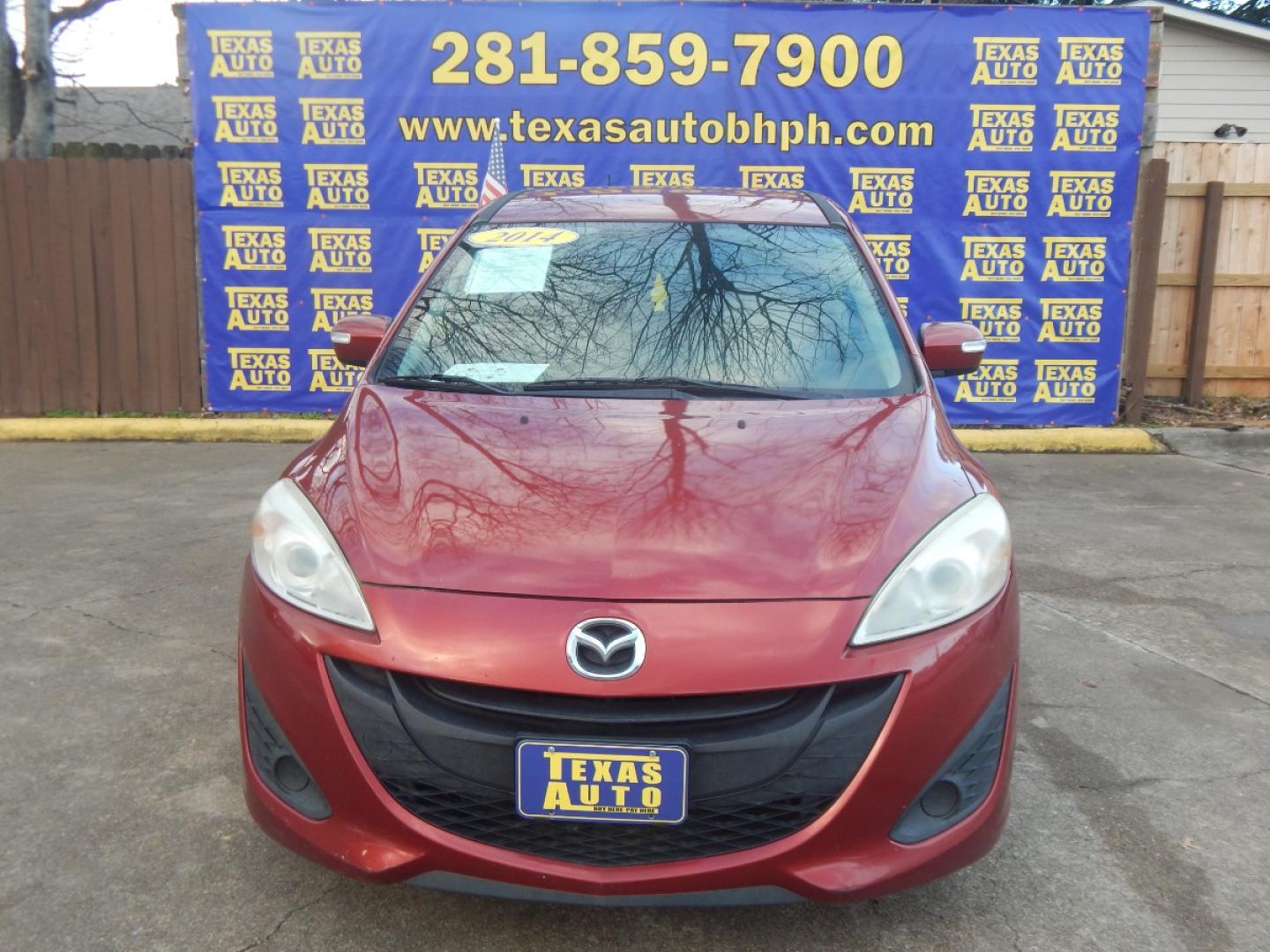 2014 RED MAZDA MAZDA5 Sport AT (JM1CW2BL6E0) with an 2.5L L4 DOHC 16V engine, 5-SPEED AUTOMATIC transmission, located at 16710 Clay Rd., Houston, TX, 77084, (281) 859-7900, 0.000000, 0.000000 - Low Donw. Low Payments. - Photo#1