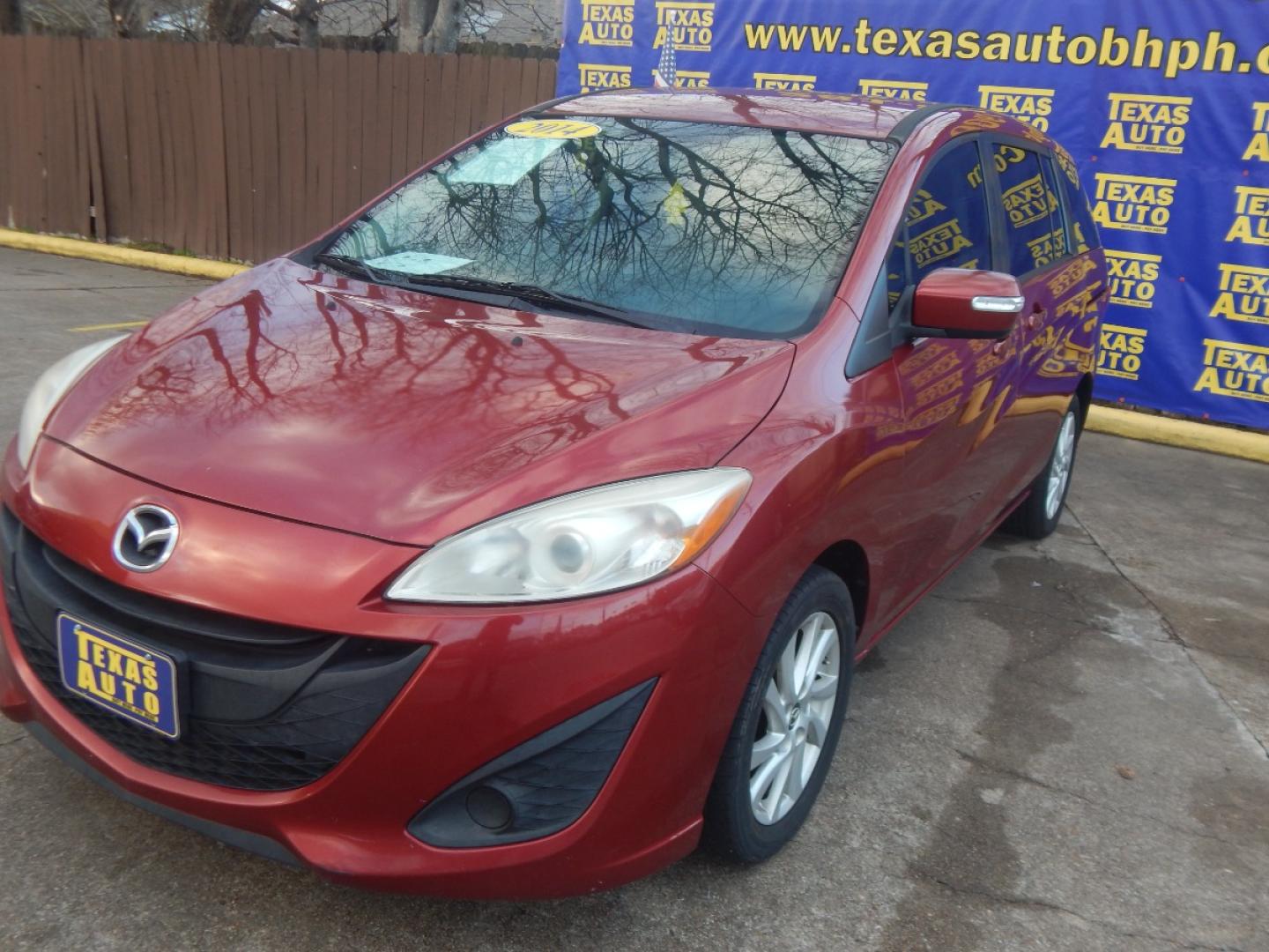 2014 RED MAZDA MAZDA5 Sport AT (JM1CW2BL6E0) with an 2.5L L4 DOHC 16V engine, 5-SPEED AUTOMATIC transmission, located at 16710 Clay Rd., Houston, TX, 77084, (281) 859-7900, 0.000000, 0.000000 - Low Donw. Low Payments. - Photo#2