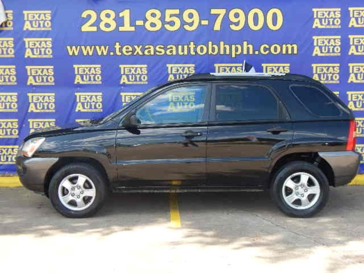 2008 BLACK KIA SPORTAGE LX I4 2WD (KNDJF724387) with an 2.0L L4 DOHC 16V engine, 4-SPEED AUTOMATIC OR 5-SPEED MANUAL transmission, located at 16710 Clay Rd., Houston, TX, 77084, (281) 859-7900, 0.000000, 0.000000 - Low Down. Low Payments. - Photo#0