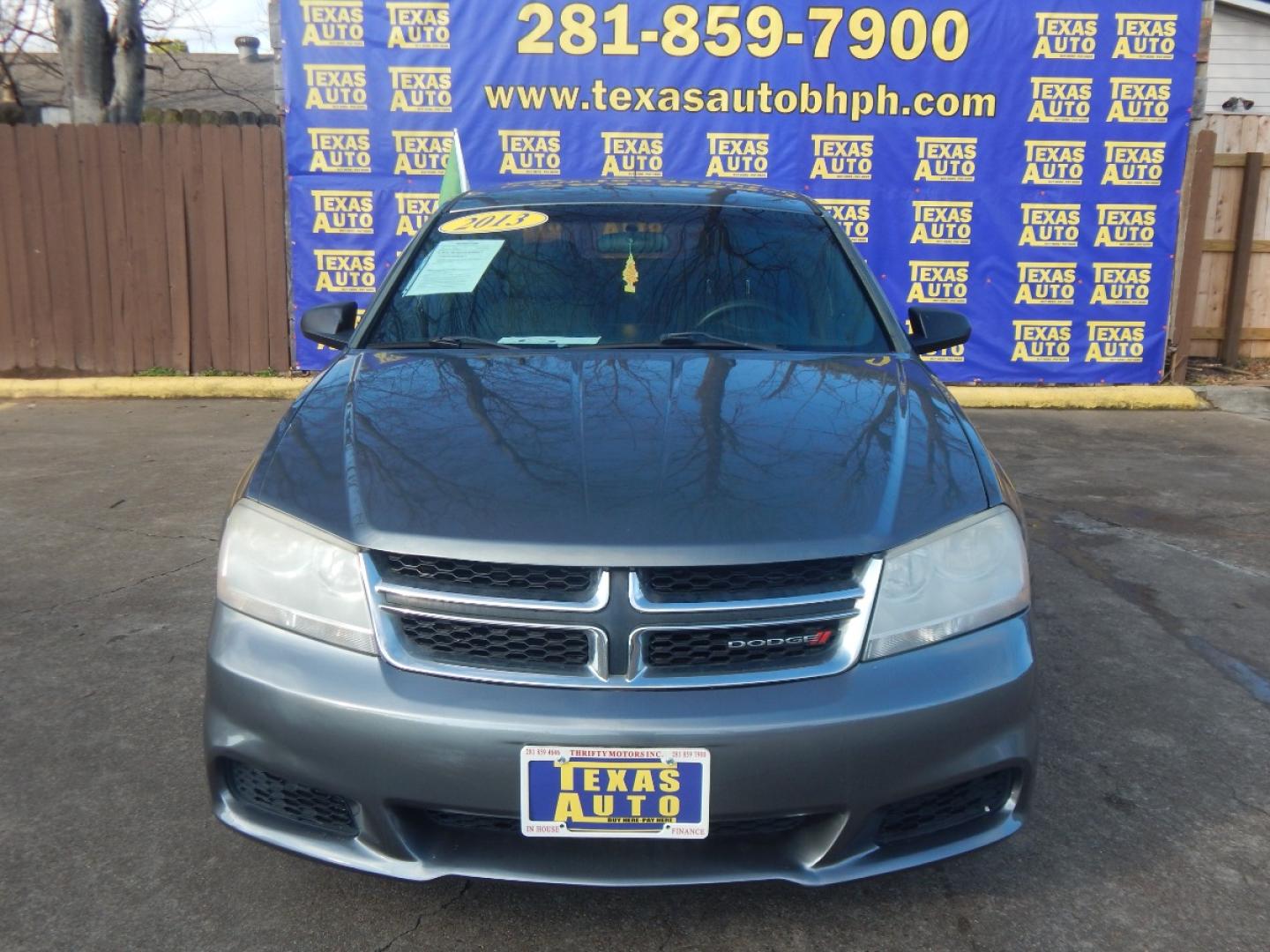 2013 GRAY DODGE AVENGER Base (1C3CDZAB5DN) with an 2.4L L4 DOHC 16V engine, 4-SPEED AUTOMATIC transmission, located at 16710 Clay Rd., Houston, TX, 77084, (281) 859-7900, 0.000000, 0.000000 - Low Donw. Low Payments. - Photo#1