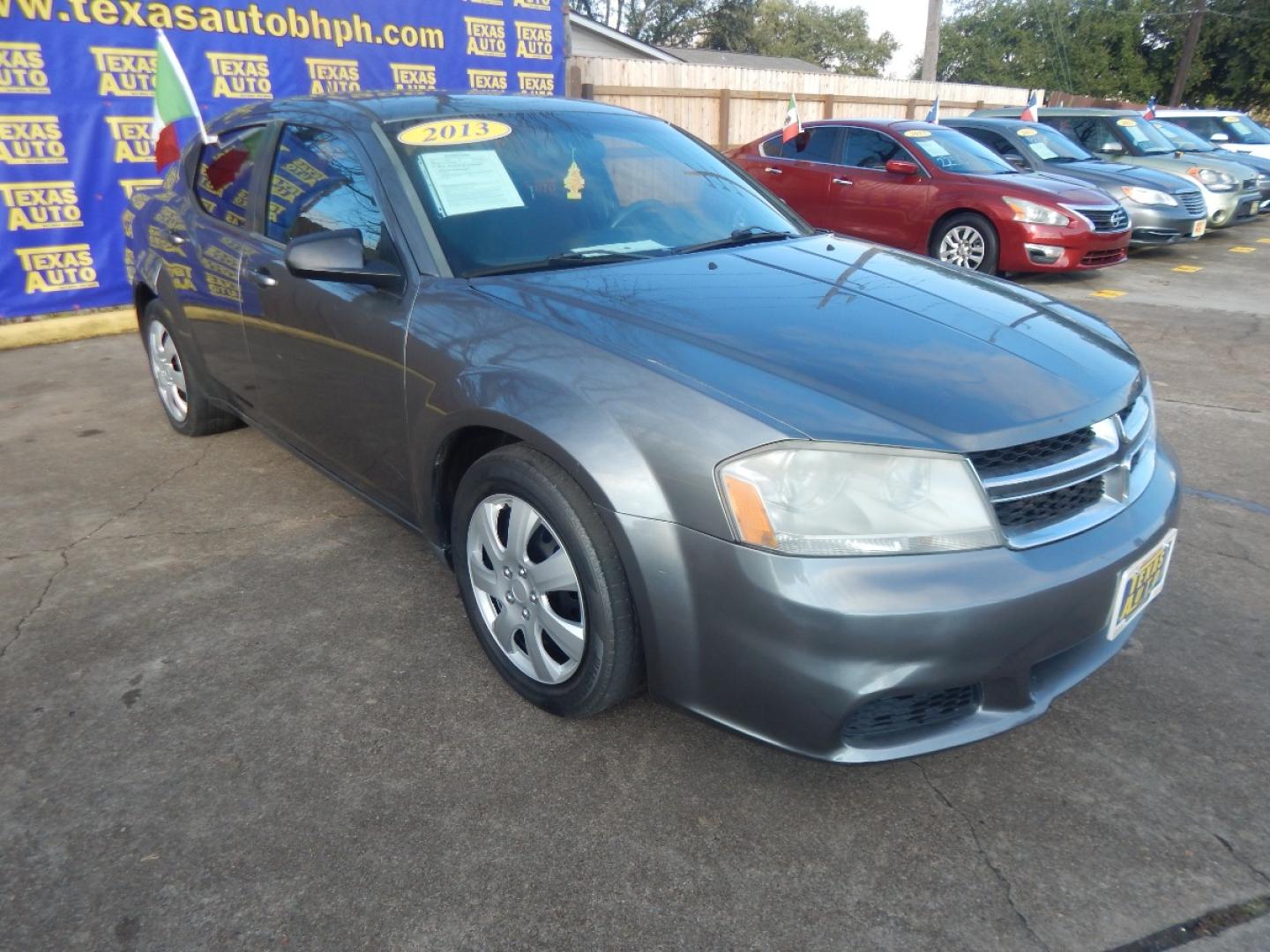 2013 GRAY DODGE AVENGER Base (1C3CDZAB5DN) with an 2.4L L4 DOHC 16V engine, 4-SPEED AUTOMATIC transmission, located at 16710 Clay Rd., Houston, TX, 77084, (281) 859-7900, 0.000000, 0.000000 - Low Donw. Low Payments. - Photo#3