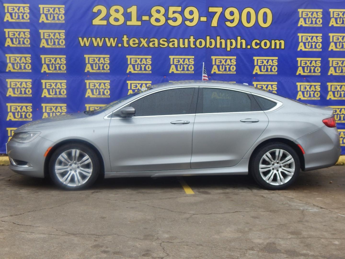 2015 SILVER CHRYSLER 200 Limited (1C3CCCAB2FN) with an 2.4L L4 DOHC 16V engine, 9-SPEED AUTOMATIC transmission, located at 16710 Clay Rd., Houston, TX, 77084, (281) 859-7900, 0.000000, 0.000000 - Low Donw. Low Payments. - Photo#0