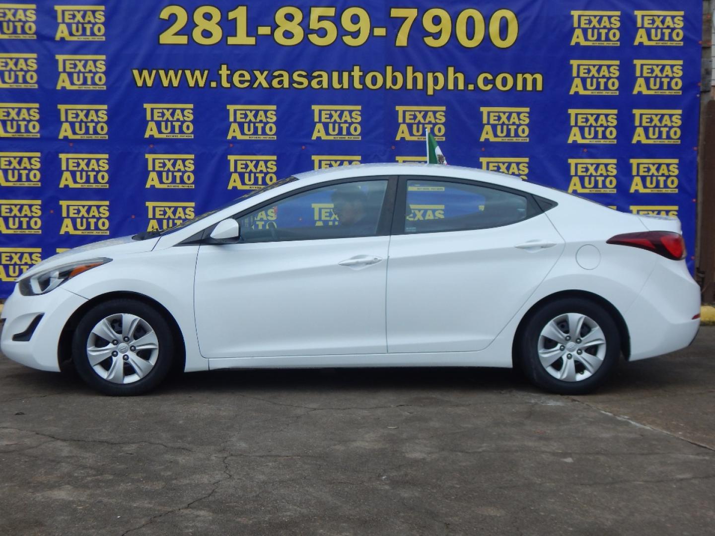 2016 WHITE HYUNDAI ELANTRA Limited (5NPDH4AE1GH) with an 1.8L L4 DOHC 16V engine, 6-SPEED AUTOMATIC transmission, located at 16710 Clay Rd., Houston, TX, 77084, (281) 859-7900, 0.000000, 0.000000 - Low Donw. Low Payments. - Photo#0