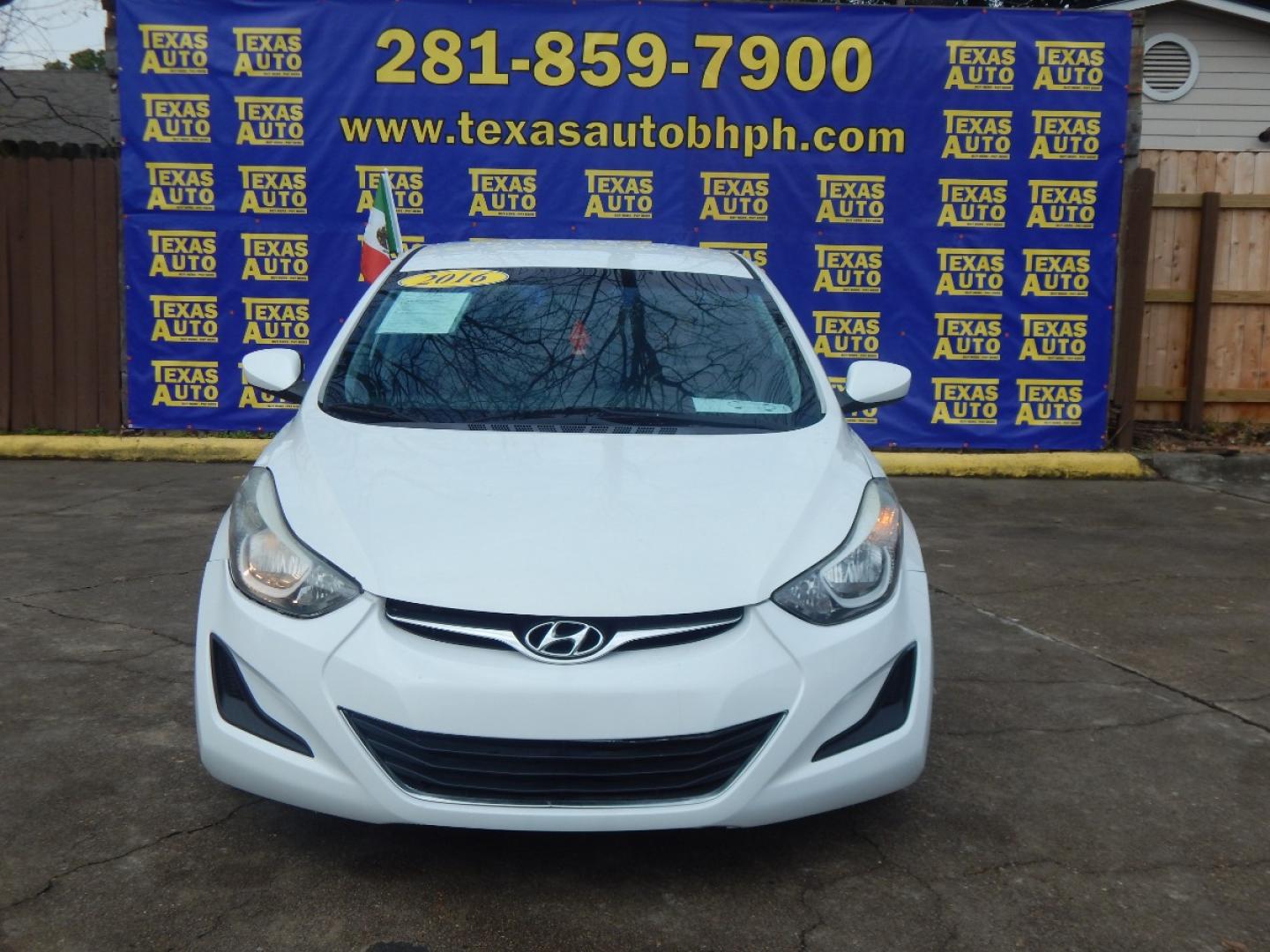 2016 WHITE HYUNDAI ELANTRA Limited (5NPDH4AE1GH) with an 1.8L L4 DOHC 16V engine, 6-SPEED AUTOMATIC transmission, located at 16710 Clay Rd., Houston, TX, 77084, (281) 859-7900, 0.000000, 0.000000 - Low Donw. Low Payments. - Photo#1